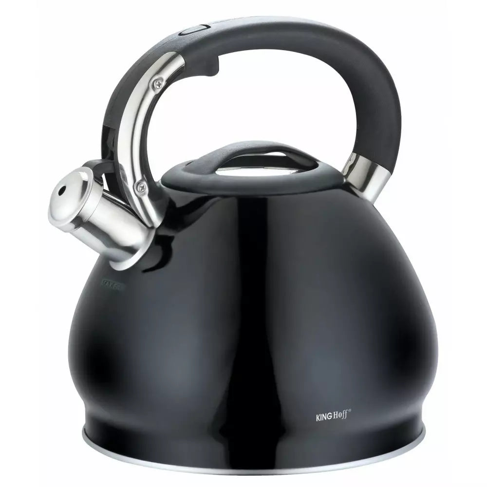 Свирещ чайник KingHoff 1221, 3.4 L, Мраморен ефект, Индукция, Черен