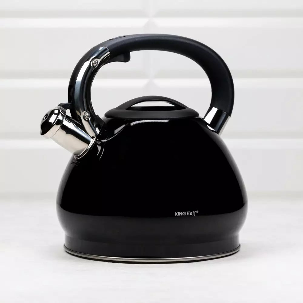 Свирещ чайник KingHoff 1221, 3.4 L, Мраморен ефект, Индукция, Черен