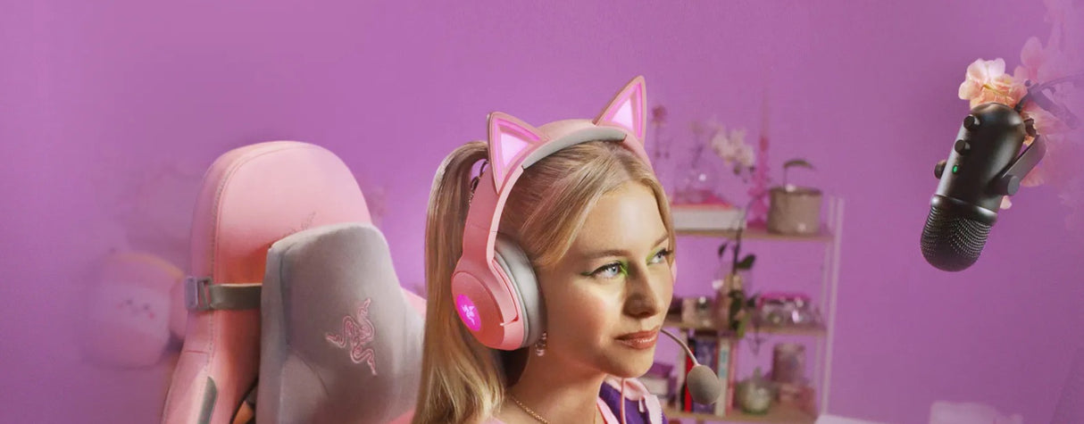 Геймърски слушалки Razer Kraken Kitty V2 (USB Type A), Розов кварц