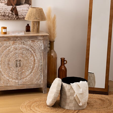 Пуф със съхранение atmosphera Pasti, Сгъваем, Бял, Ø38 см