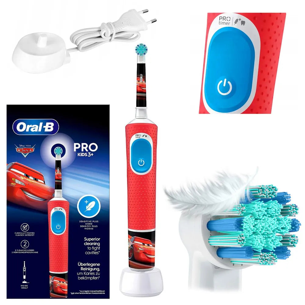 Детска електрическа четка за зъби Oral-B Vitality Pro Kids, Колите, Червен
