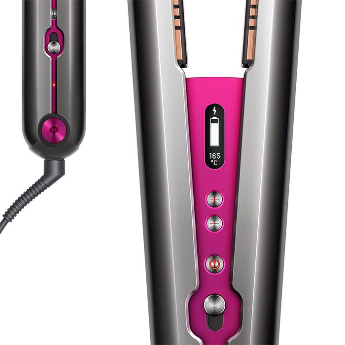 Преса за коса Dyson Corrale HS03, 3 настройки на температурата, OLED дисплей, Употреба с и без кабел, Сив/Фуксия