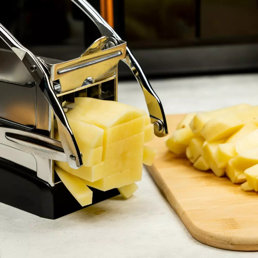 Резачка за картофи KingHoff 1207, От 25 до 49 резена, Вакуумен захват, Инокс/черен