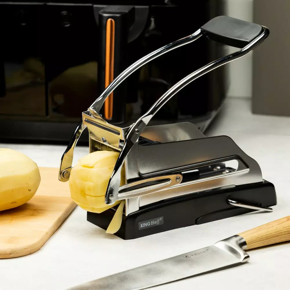 Резачка за картофи KingHoff 1207, От 25 до 49 резена, Вакуумен захват, Инокс/черен