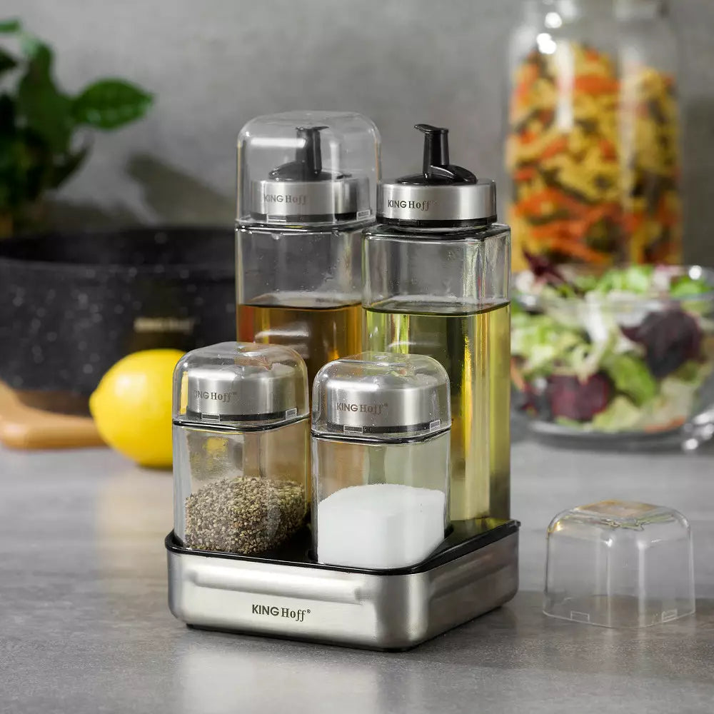 Оливерник KingHoff KH 1646, 5 части, Стъклени бурканчета, Инокс