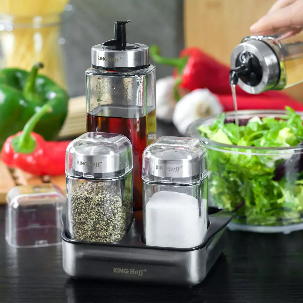 Оливерник KingHoff KH 1646, 5 части, Стъклени бурканчета, Инокс