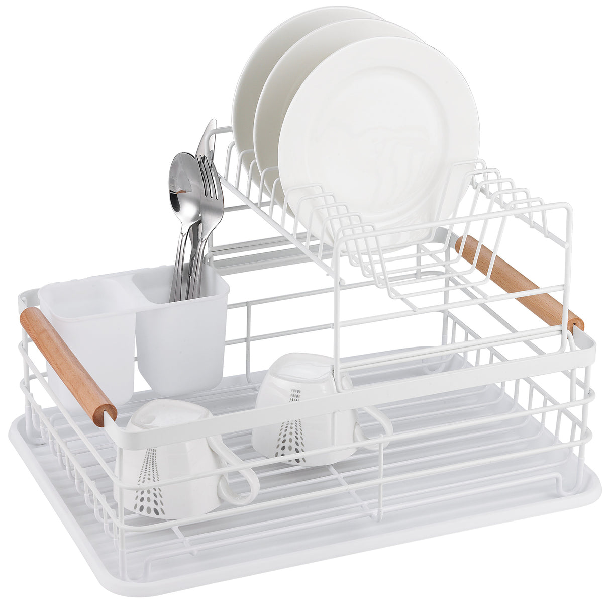Сушилник за съдове Kinghoff, 2 нива, Поставка за прибори, Бамбук