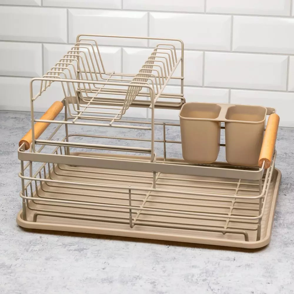 Сушилник за съдове Kinghoff, 2 нива, Поставка за прибори, Бамбук