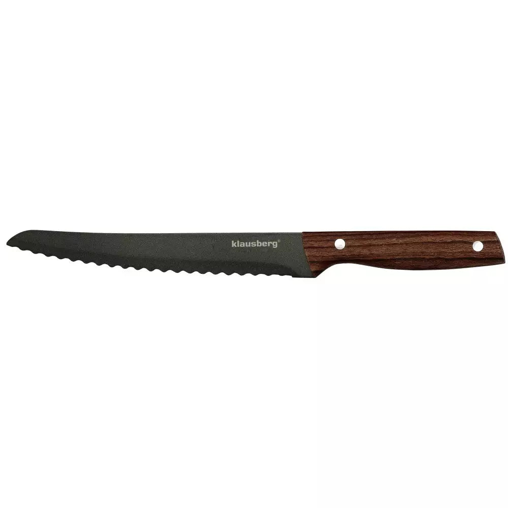 Комплект ножове със стойка Klausberg 7616, 6 части, Инокс, Кафяв/Сив