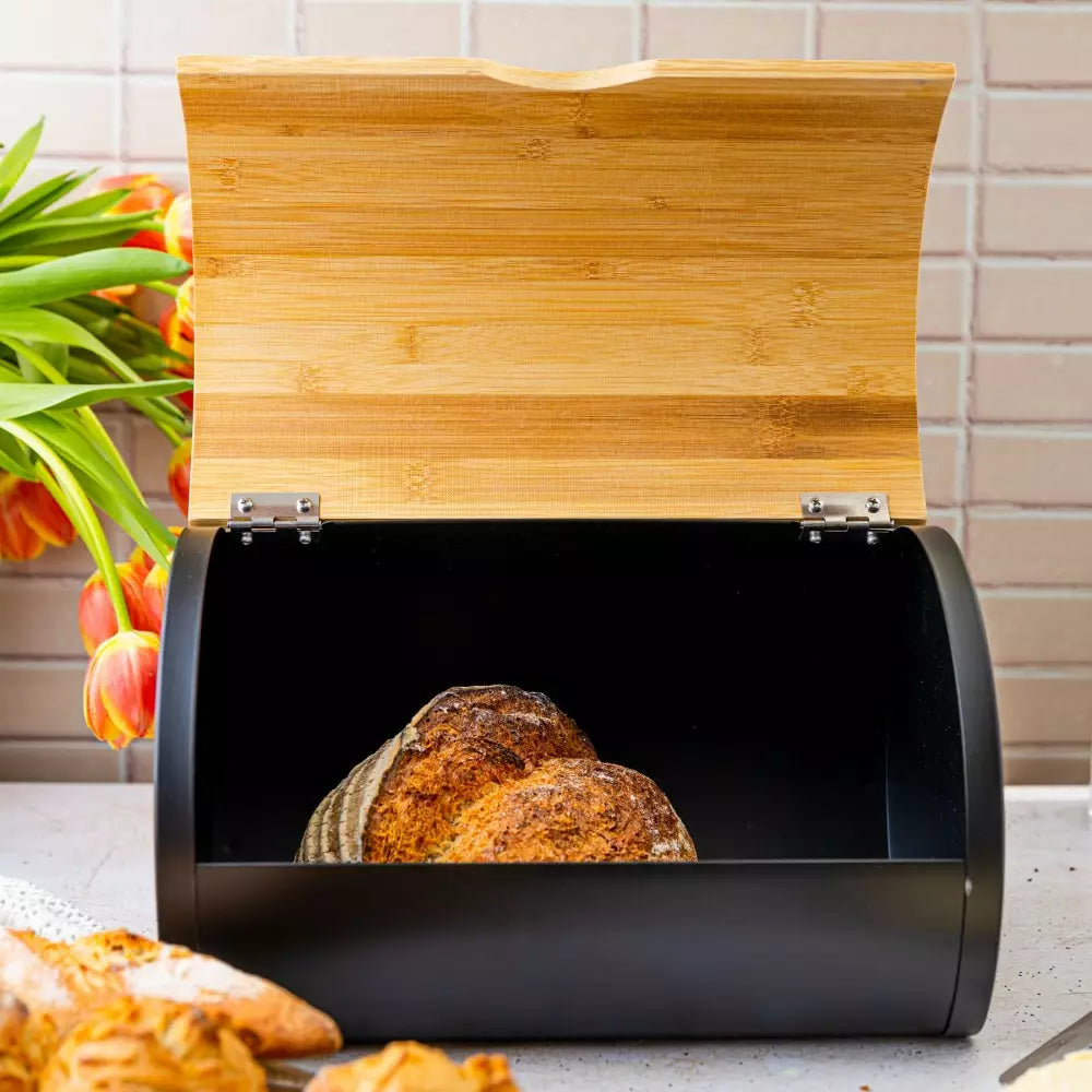 Кутия за хляб Klausberg 7711, 32 cm, Лека и здрава конструкция, Бамбук, Кафяв/черен