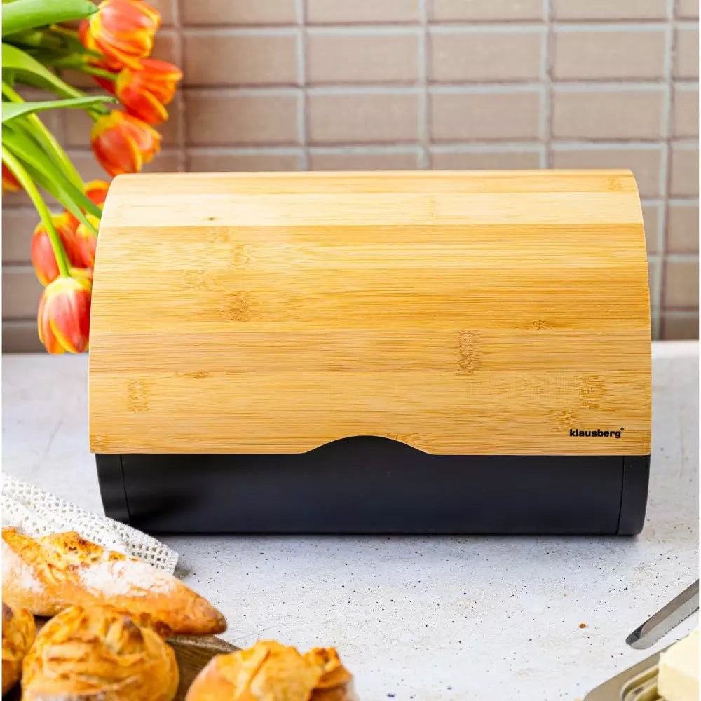 Кутия за хляб Klausberg 7711, 32 cm, Лека и здрава конструкция, Бамбук, Кафяв/черен