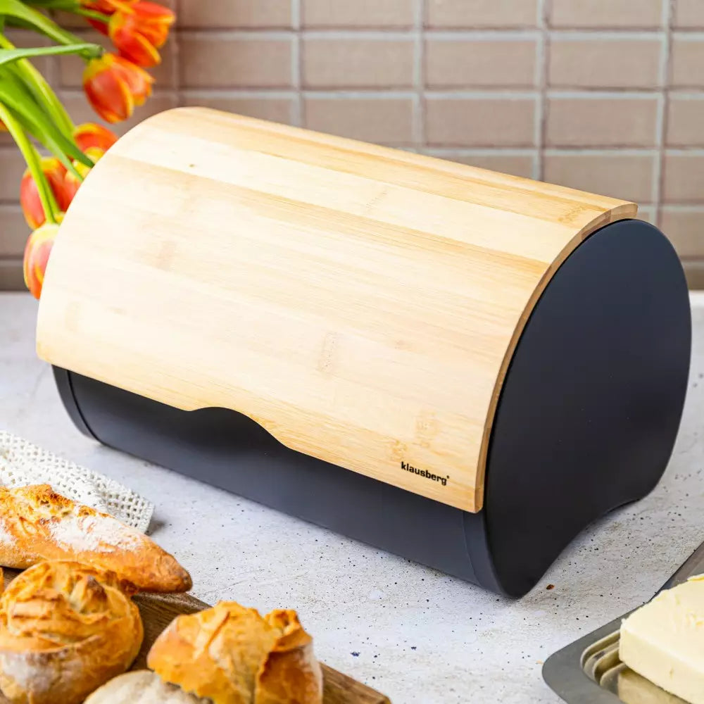 Кутия за хляб Klausberg 7711, 32 cm, Лека и здрава конструкция, Бамбук, Кафяв/черен
