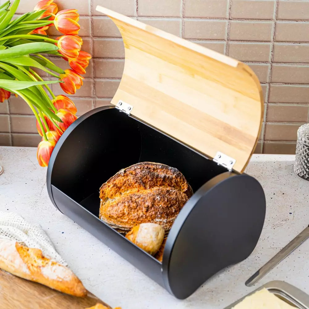 Кутия за хляб Klausberg 7711, 32 cm, Лека и здрава конструкция, Бамбук, Кафяв/черен