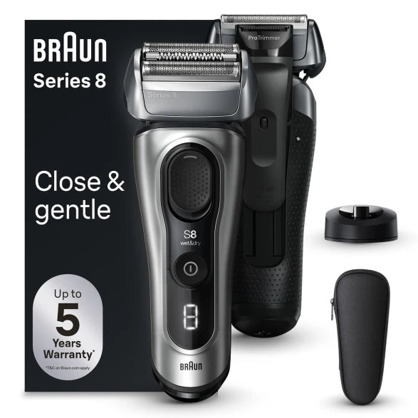 Самобръсначка Braun Series 8 8517s, Wet & Dry, Автономия 60 мин., 4 режещи елемента, Сребриста