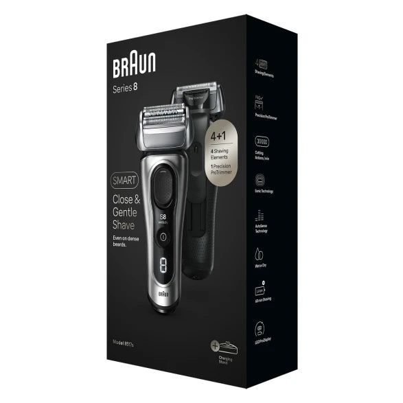 Самобръсначка Braun Series 8 8517s, Wet & Dry, Автономия 60 мин., 4 режещи елемента, Сребриста