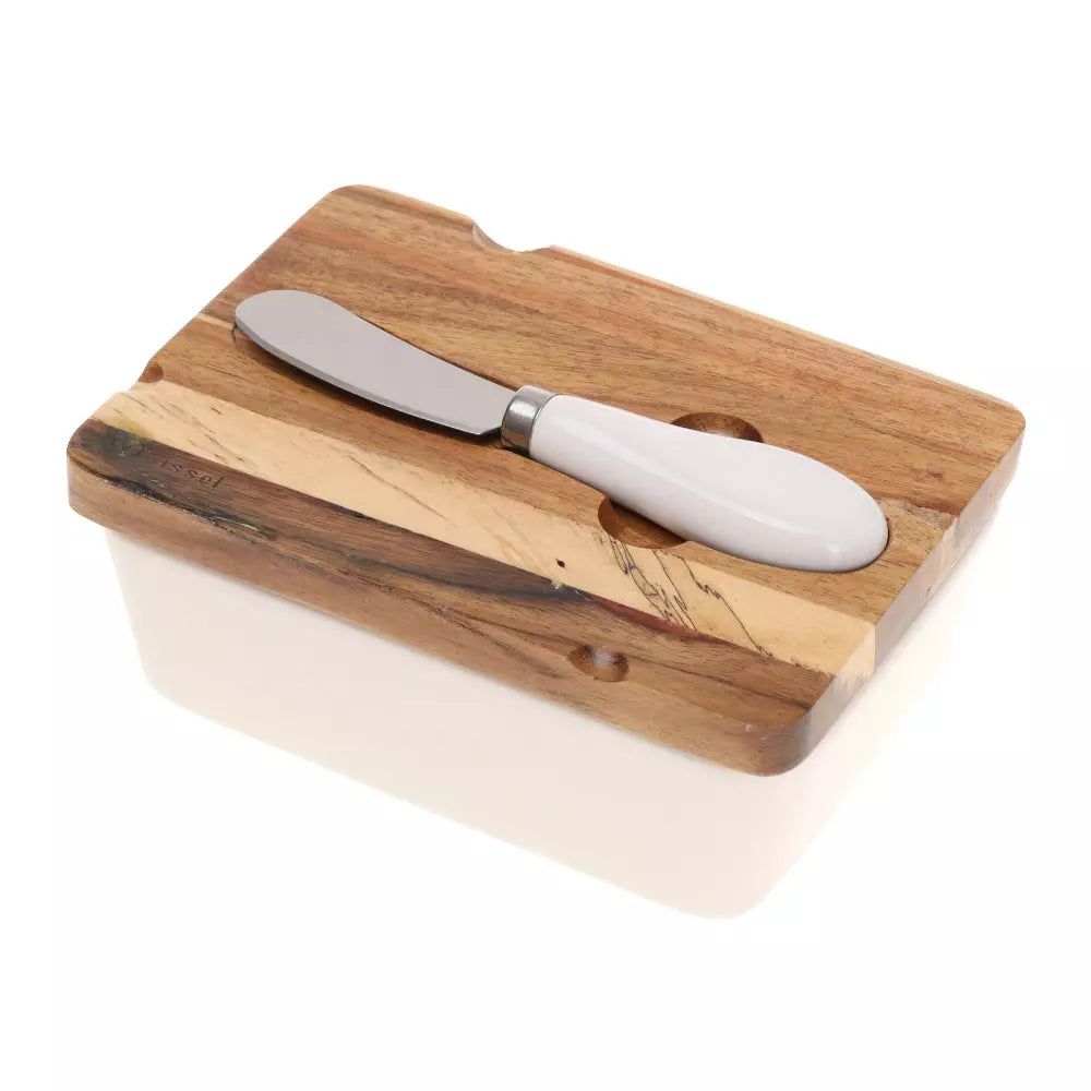 Комплект за масло Kassel, Акациево дърво, Порцелан, 3 части