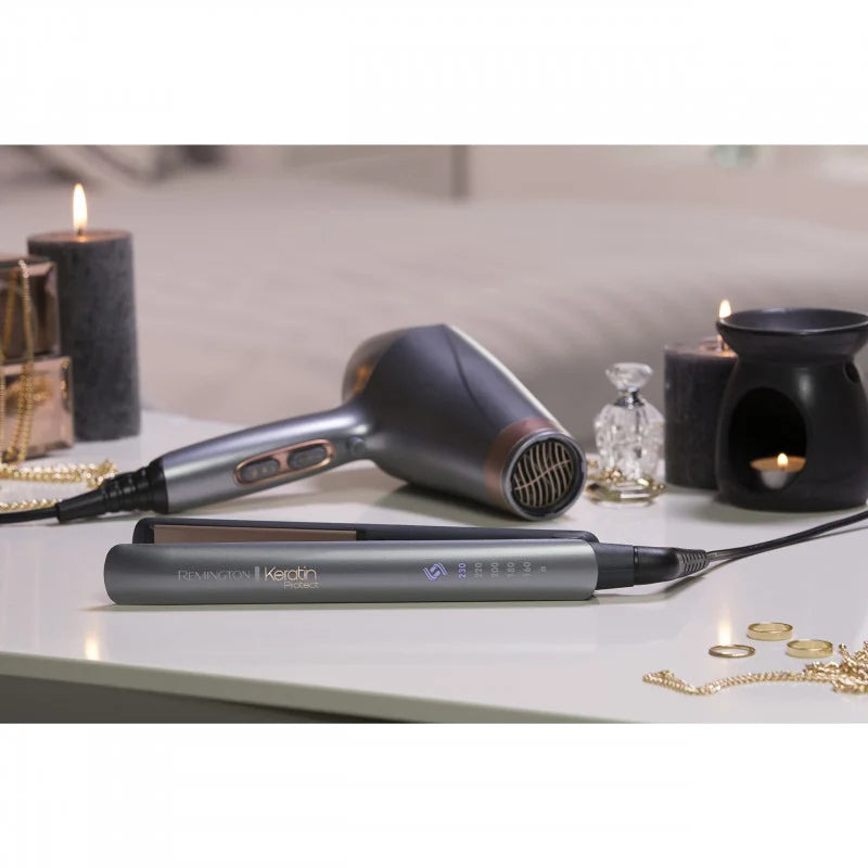 Преса за коса Remington Keratin Protect S8598, Керамично покритие, 230°C, Сив