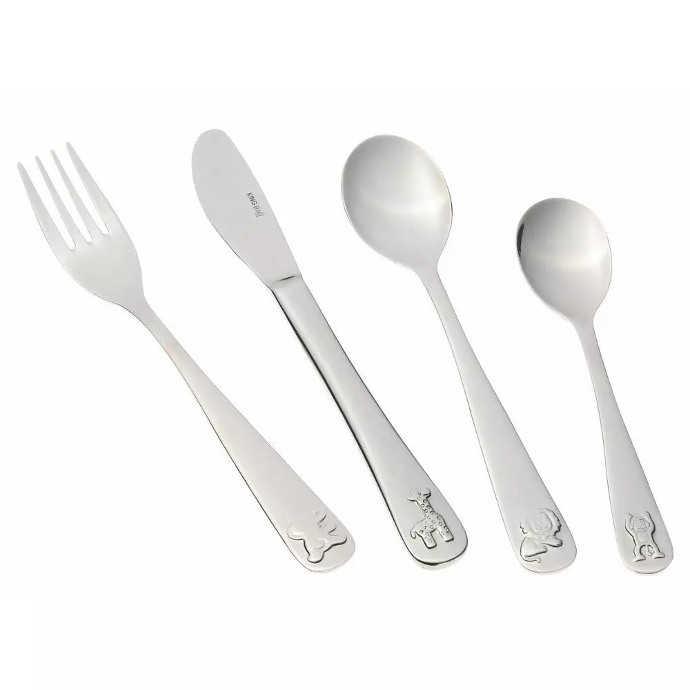 Комплект прибори за деца с животни KingHoff, 4 части, Инокс