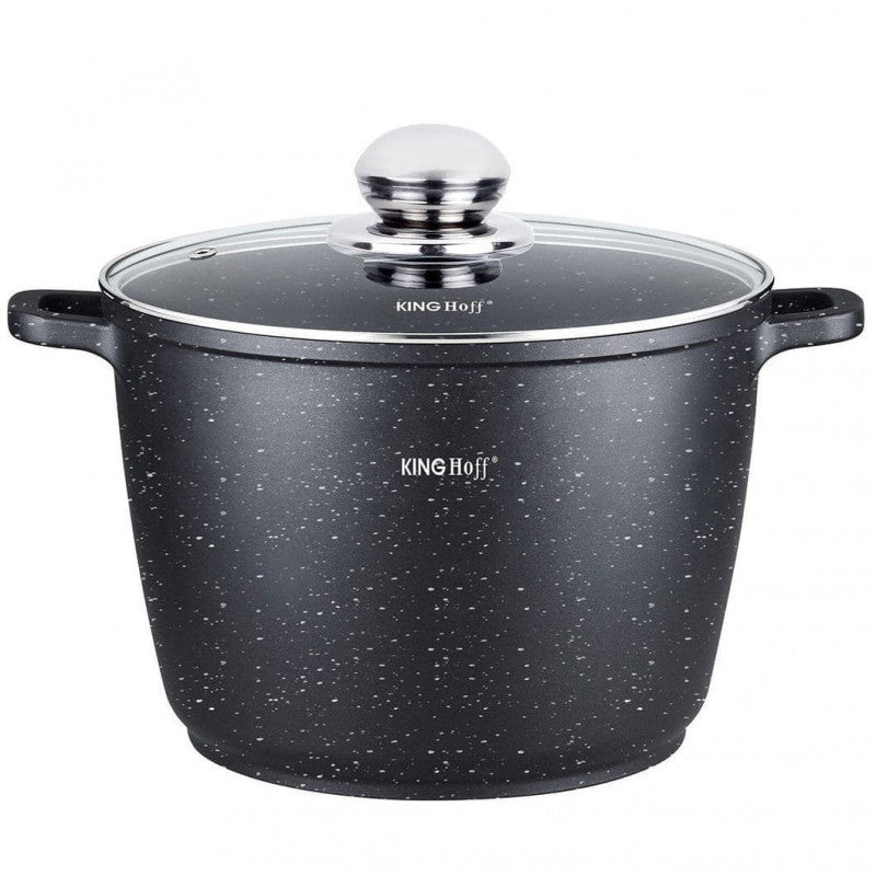 Тенджера дълбока Kinghoff 1599, 10 L, Мраморно покритие, Индукция, Черен