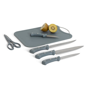 Комплект дъска за рязане с 4 ножа и ножица 5five, Полипропилен, Сив