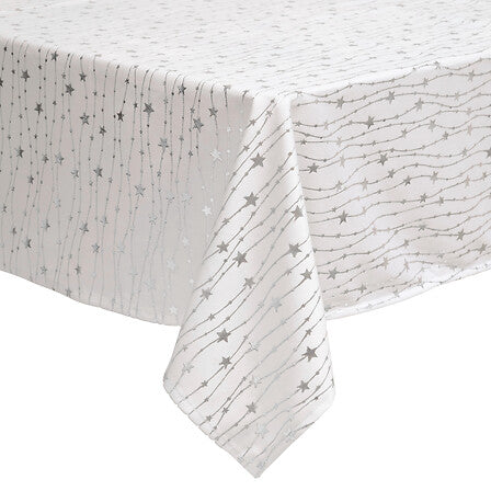 Velvet tablecloth with star pattern 140 x 360 cm, silver