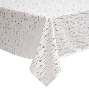 Velvet tablecloth with star pattern 140 x 360 cm, silver