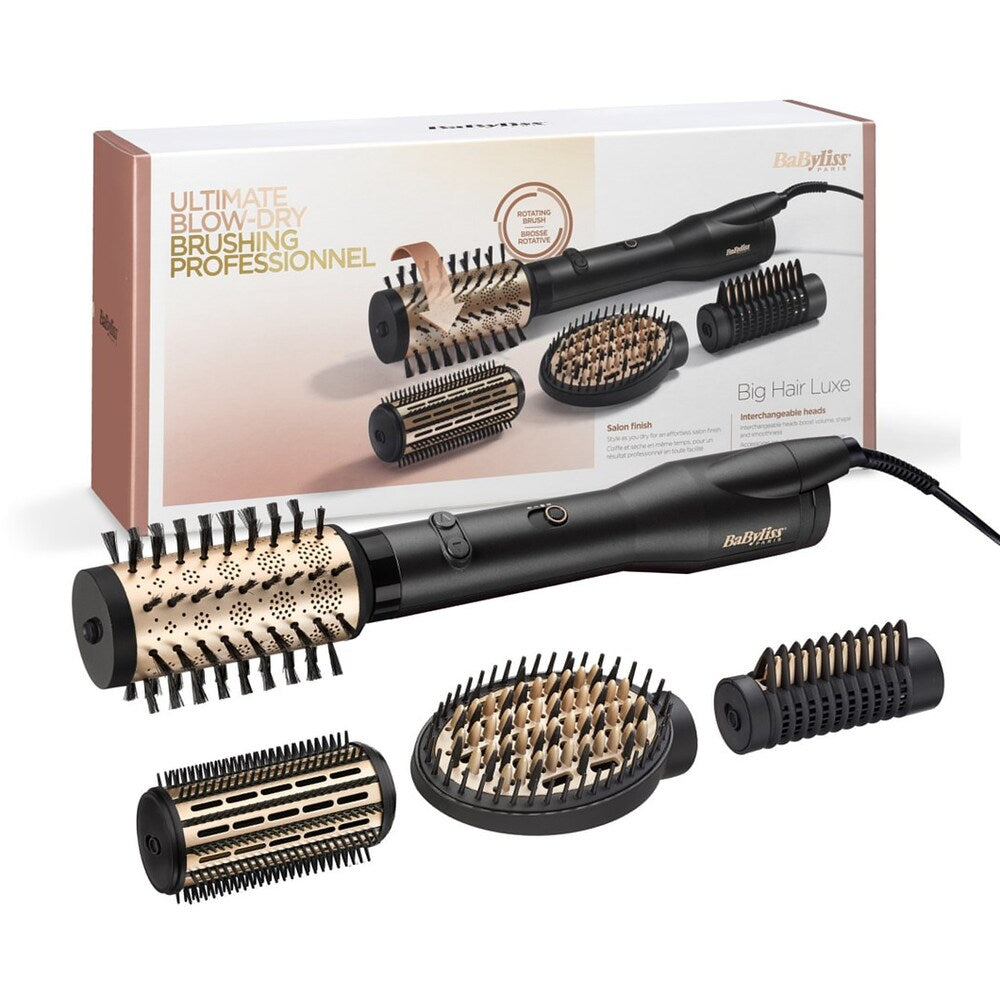 Electric hair brush BaByliss Big Hair Luxe AS970E, 650W + 4 accessories, Ion technology, Ceramic coating, Cold air jet, Black matte / Golden