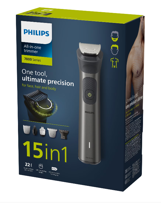 Тример 15 в 1 Philips Multigroom MG7940/75, BeardSense, 22 дължини, водоустойчив, Черен/Сребрист