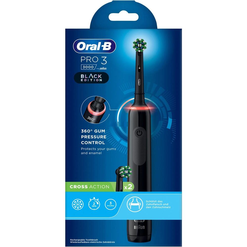 Electric toothbrush, Oral-B Pro 3 300 Black Edition, Sensitive, Black