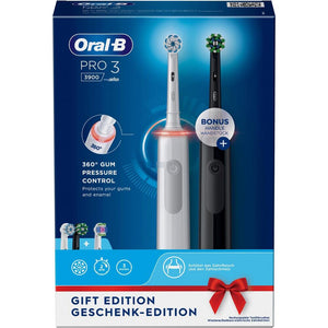 Комплект 2 ел. четки за зъби Oral-B Pro 3 Cross Action, Черен, Бял