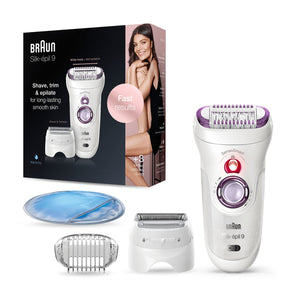 Епилатор Braun Silk 9 9/700 SensoSmart, Micro-Grip, мокър и сух, 40 пинсети, 2 скорости, пътна чанта, Бял/Лилав