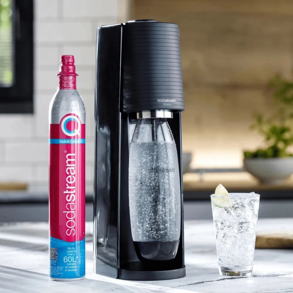 Комплект машина за газирани напитки SodaStream, Terra Quick Connect 3 бутилки CO2 в комплекта, Черен