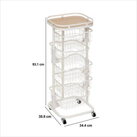 Кухненска количка 5five Balm, MDF и бял метал, 5 коша, 34.5x31x91 cm