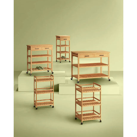 Кухненска количка 5five Linha, Средна, Бамбук, 3 нива