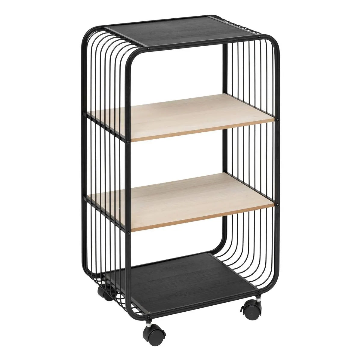 Етажерка 5five, Метал и черно дърво, 3 нива, На колела