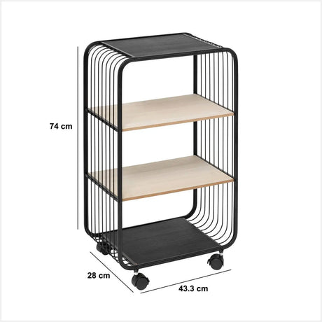 Етажерка 5five, Метал и черно дърво, 3 нива, На колела