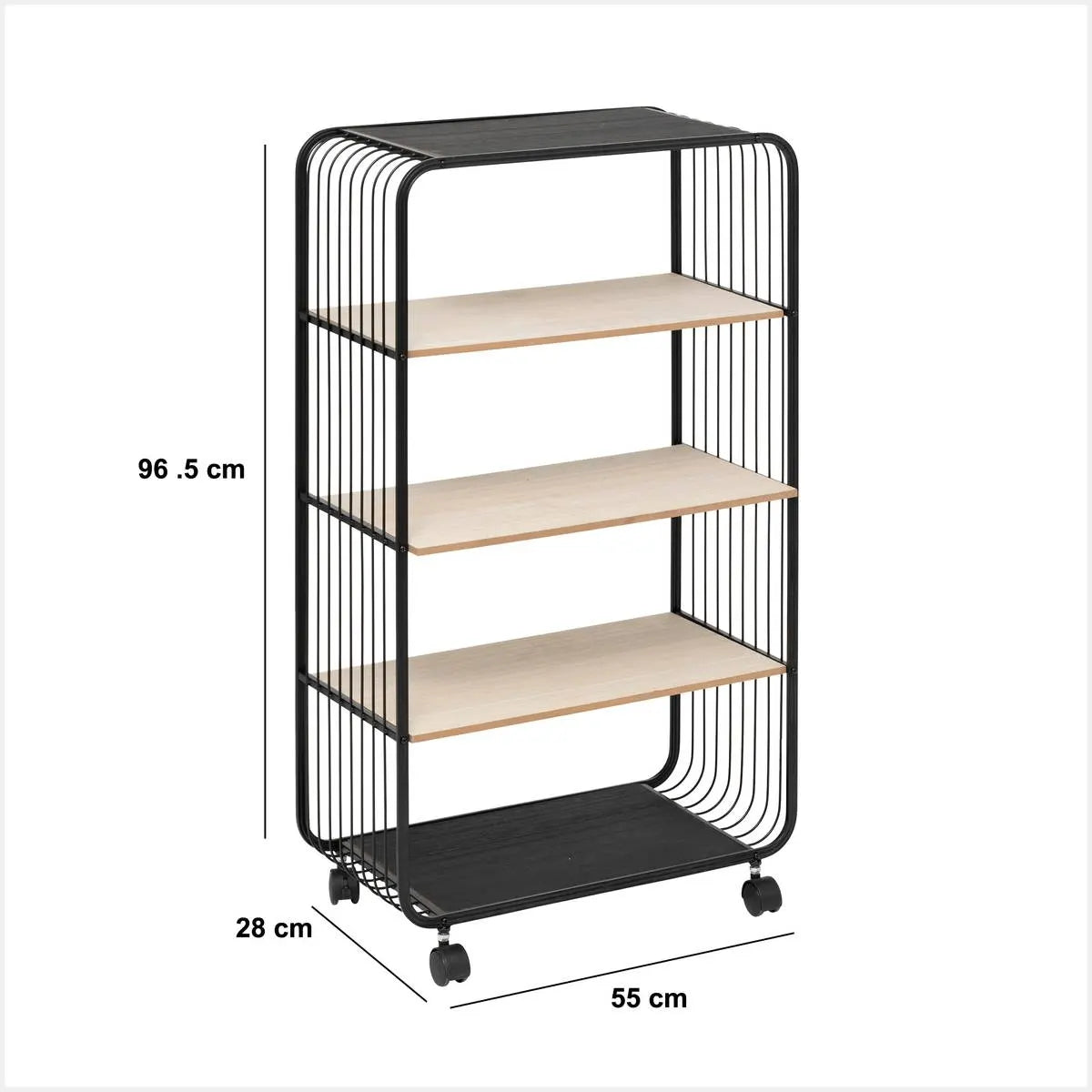Етажерка 5five, Метал и черно дърво, 4 нива, На колела