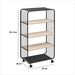 Етажерка 5five, Метал и черно дърво, 4 нива, На колела