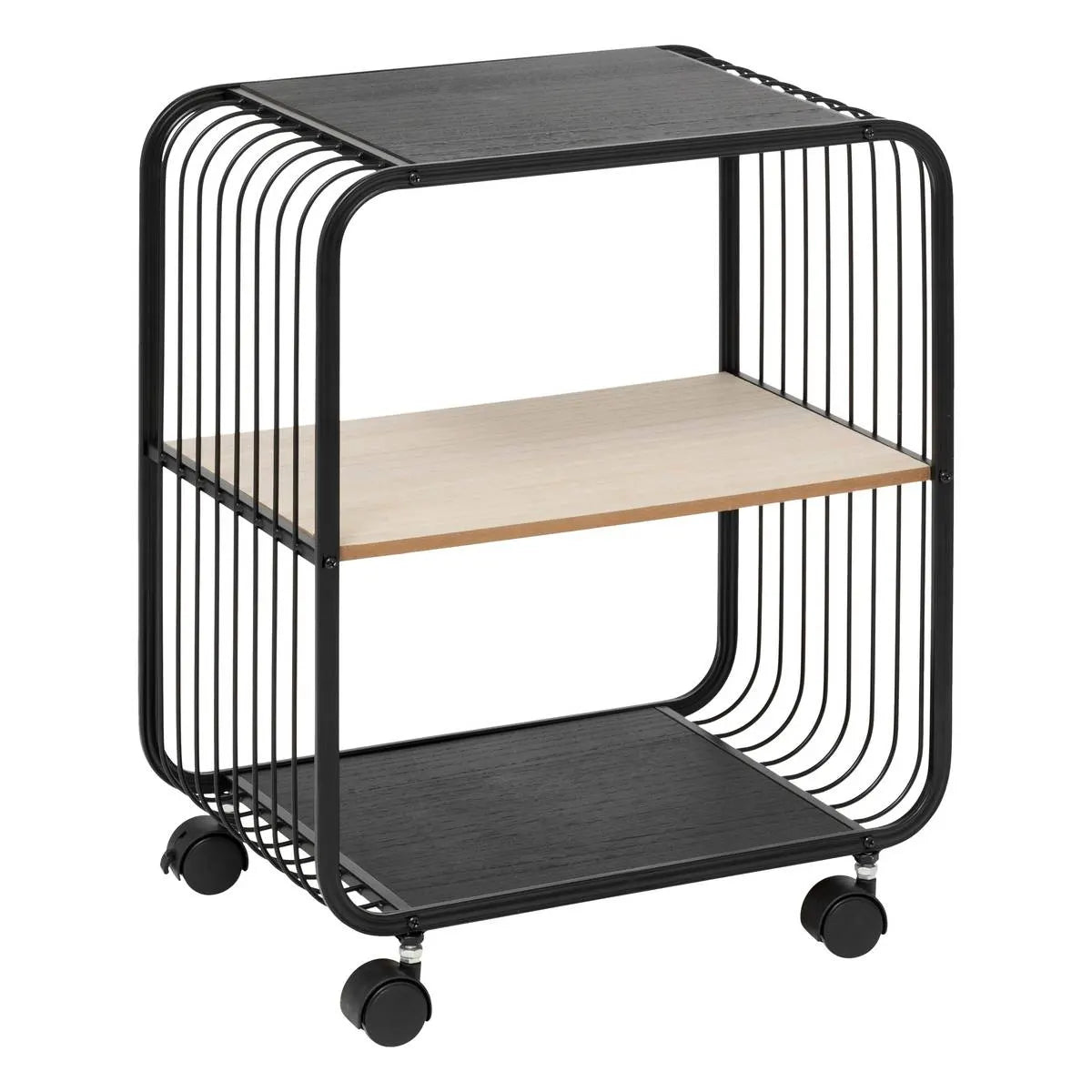 Етажерка 5five, Метал и черно дърво, 2 нива, На колела