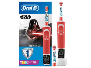 Oral-B Vitality Star Wars electric toothbrush, For children, 7600 oscillations/min, 2D cleaning, 2 programs, 1 nozzle, 4 stickers included, Travel set, Red