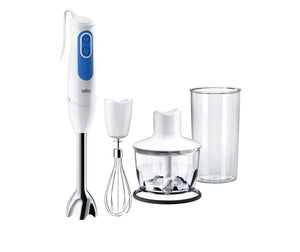 Blender Braun MultiQuick 3035 WH Sauce, 700W, 2 speeds, Chopper 0.5 l, Glass measuring cup 0.6 l, Wire, White/Blue