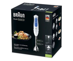 Пасатор Braun MultiQuick 3035 WH Sauce, 700W, 2 скорости, Чопър 0.5 л, Стъклен мерителен съд 0.6 л, Тел, Бял/Син