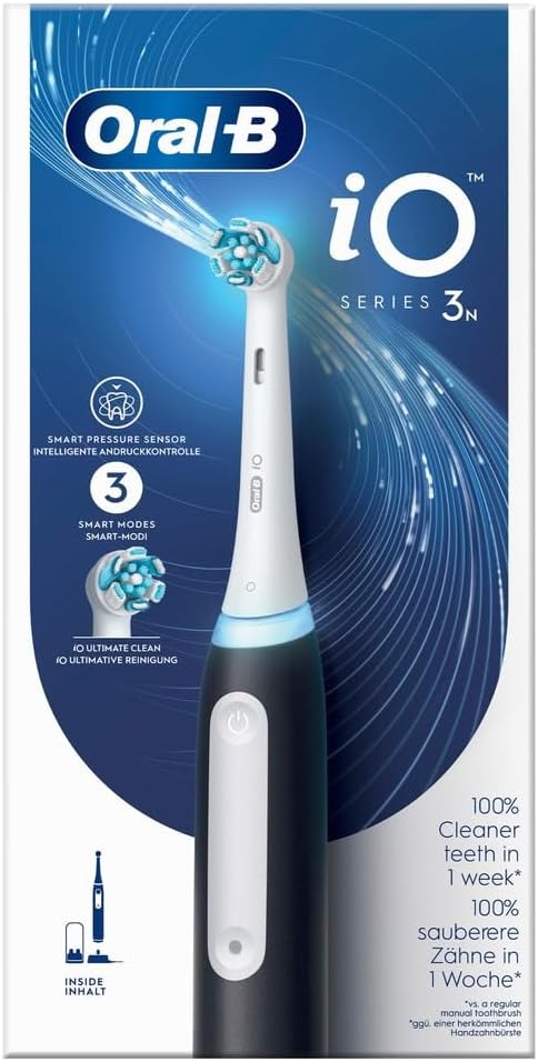 Oral-B iO3 electric toothbrush with magnetic technology and micro-vibration, Smart pressure sensor, 3 modes, 1 nozzle, Black