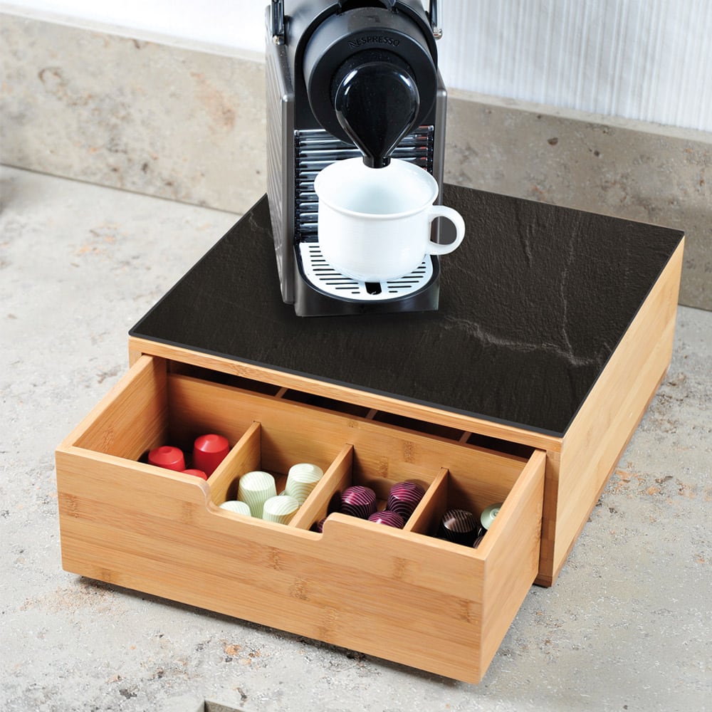 Organizer for coffee capsules 5Five, bamboo and glass