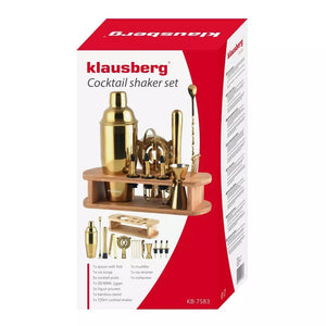 Klausberg 7583 cocktail set, 17 pieces, Bamboo stand, Golden