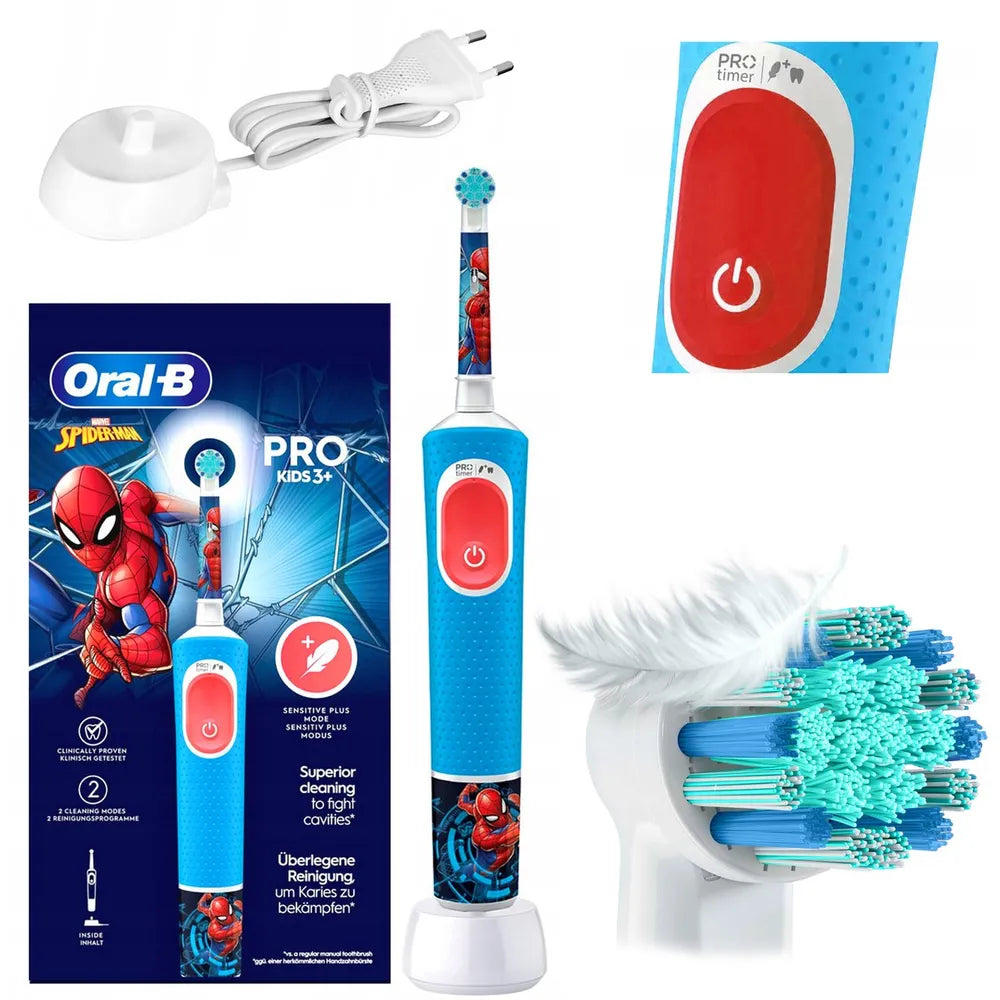 Children's electric toothbrush Oral-B Pro Kids Spiderman, 2D cleaning, 2 programs, 1 nozzle, 4 stickers, Blue