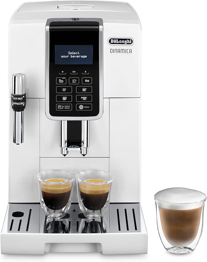 Coffee machine DeLonghi ECAM 350.35.W Dinamica, 1450W, 15 bar, 1.8 L water tank, White