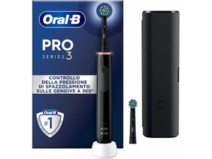 Electric toothbrush Oral-B Pro 3 3500 Cross Action, 3D cleaning, 3 programs, 2 heads included, Travel kit, Black