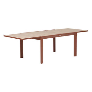 Sliding extendable table Evasion 10 seats aluminium printed linen mahogany