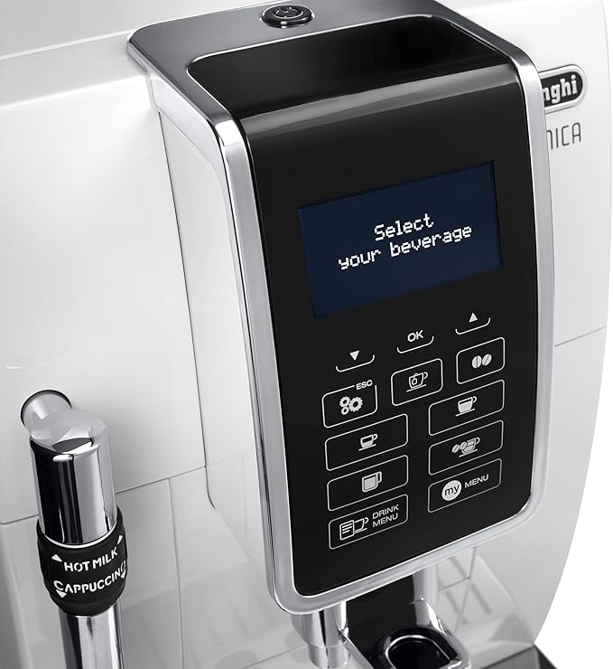 Coffee machine DeLonghi ECAM 350.35.W Dinamica, 1450W, 15 bar, 1.8 L water tank, White